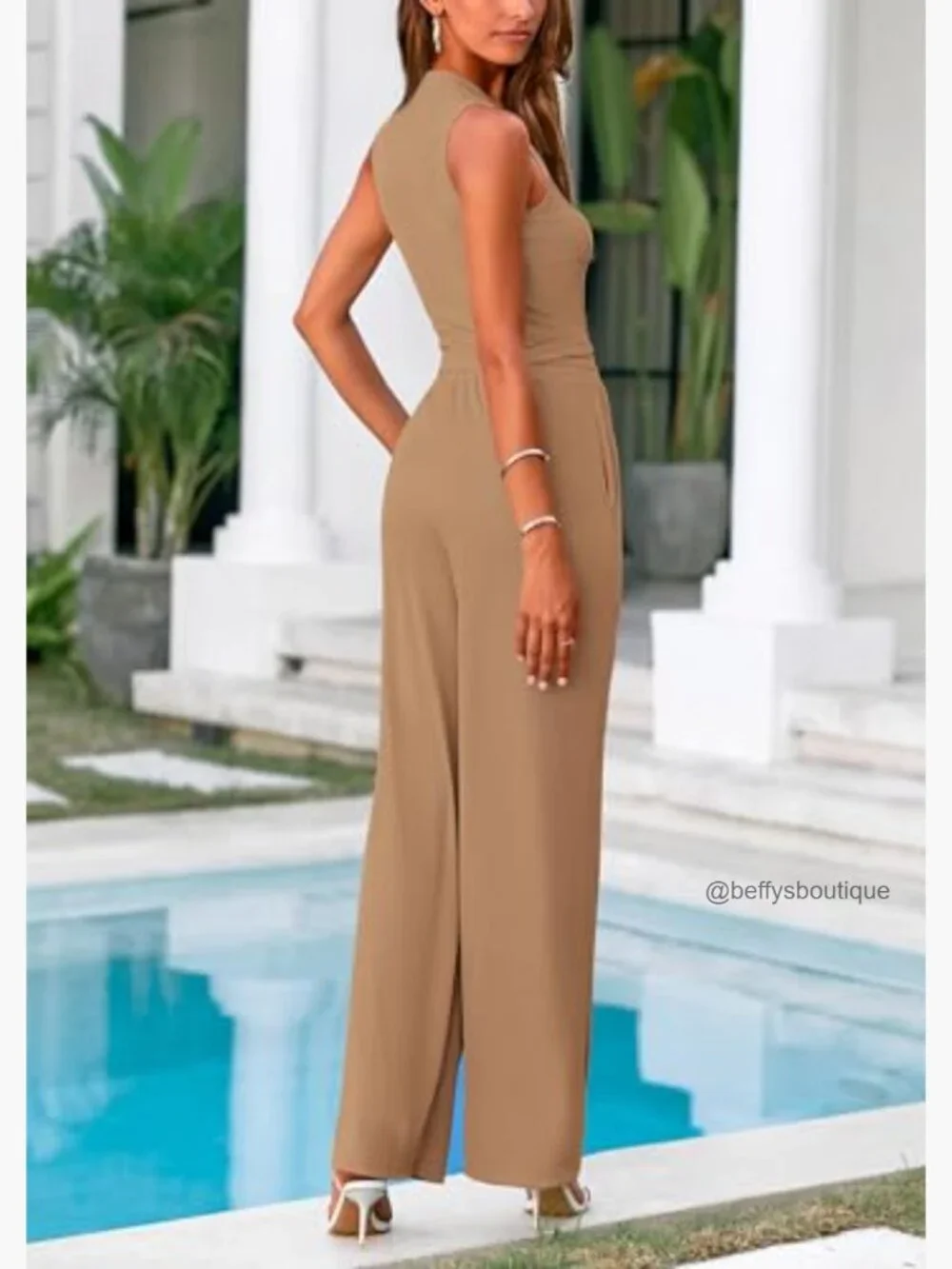 Women's Summer 2-Piece Loungewear Set Cropped Tank Top Wide Leg Sweatpants - Picture 2 of 7